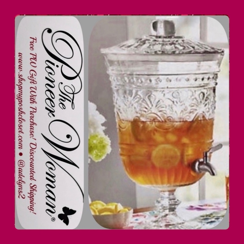 🌺🎁 NEW Pioneer Woman Cassie Glass Emboss Beverage Dispenser - Picture 4 of 12